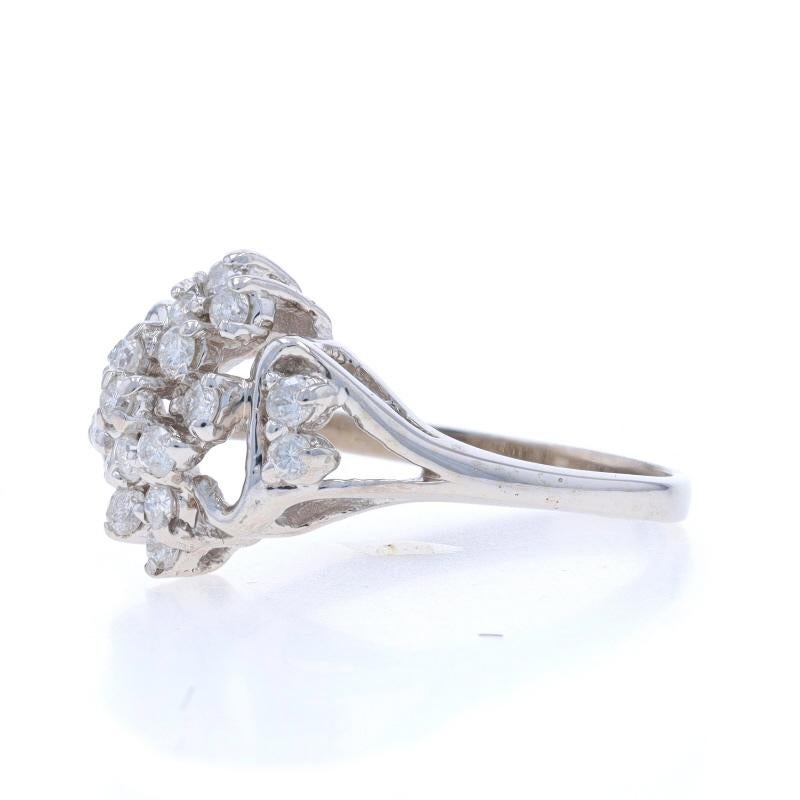 White Gold Diamond Cluster Cocktail Ring - 14k Round Brilliant .50ctw Floral In Good Condition For Sale In Greensboro, NC