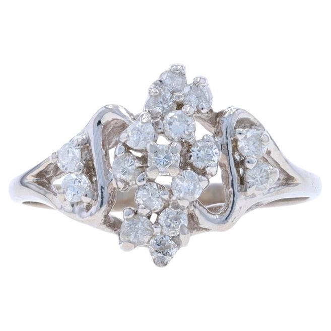 White Gold Diamond Cluster Cocktail Ring - 14k Round Brilliant .50ctw Floral