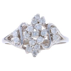 White Gold Diamond Cluster Cocktail Ring - 14k Round Brilliant .50ctw Floral