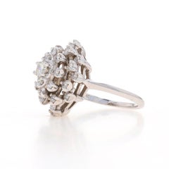 White Gold Diamond Cluster Cocktail Ring - 14k Round Brilliant .88ctw Tiered