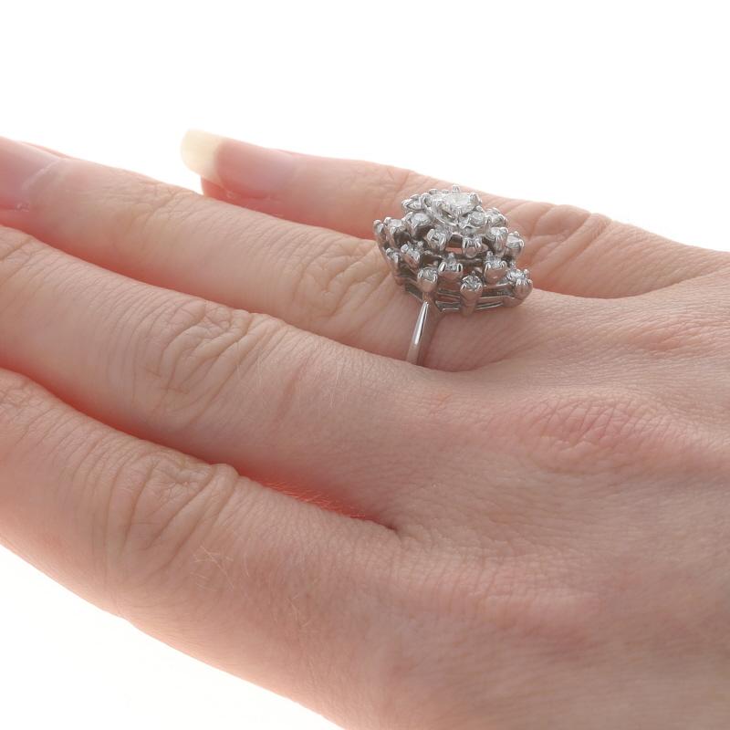 Round Cut White Gold Diamond Cluster Cocktail Ring - 14k Round Brilliant .88ctw Tiered For Sale