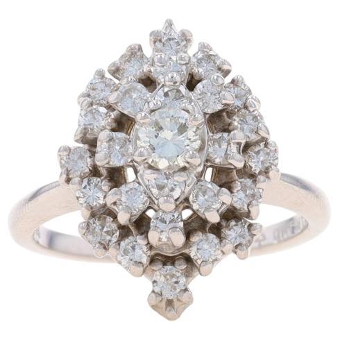 White Gold Diamond Cluster Cocktail Ring - 14k Round Brilliant .88ctw Tiered