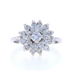 White Gold Diamond Cluster Cocktail Ring - 14k Round Brilliant .90ctw Flower