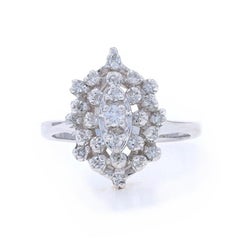 White Gold Diamond Cluster Cocktail Ring - 14k Round Brilliant & Single .33ctw