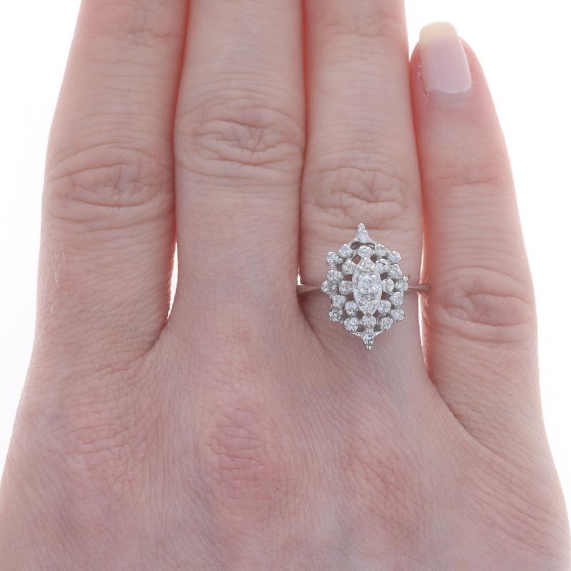 Round Cut White Gold Diamond Cluster Cocktail Ring - 14k Round Brilliant & Single .33ctw For Sale