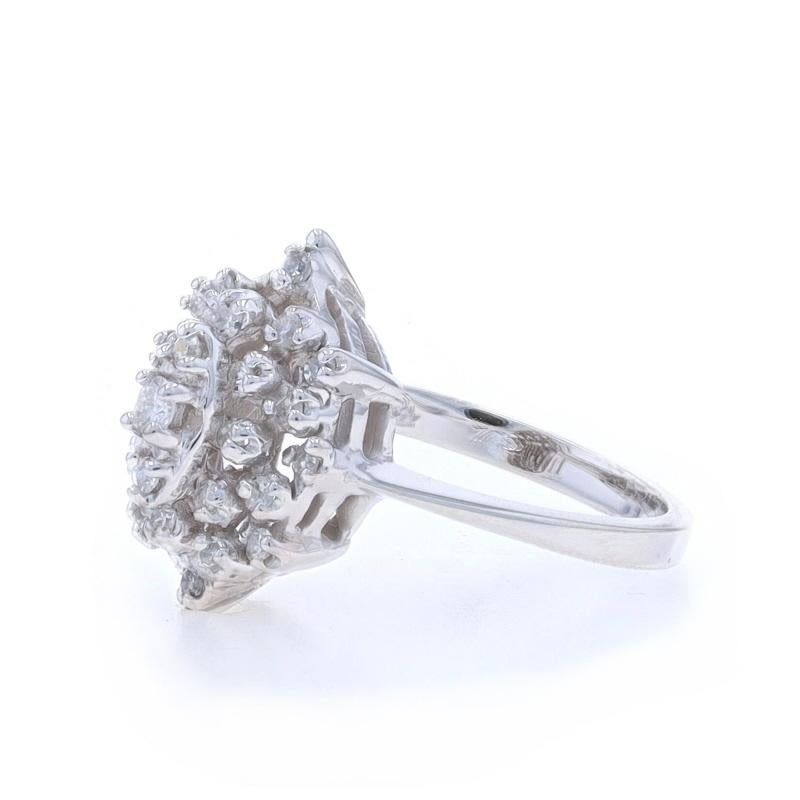 White Gold Diamond Cluster Cocktail Ring - 14k Round Brilliant & Single .33ctw In Excellent Condition For Sale In Greensboro, NC