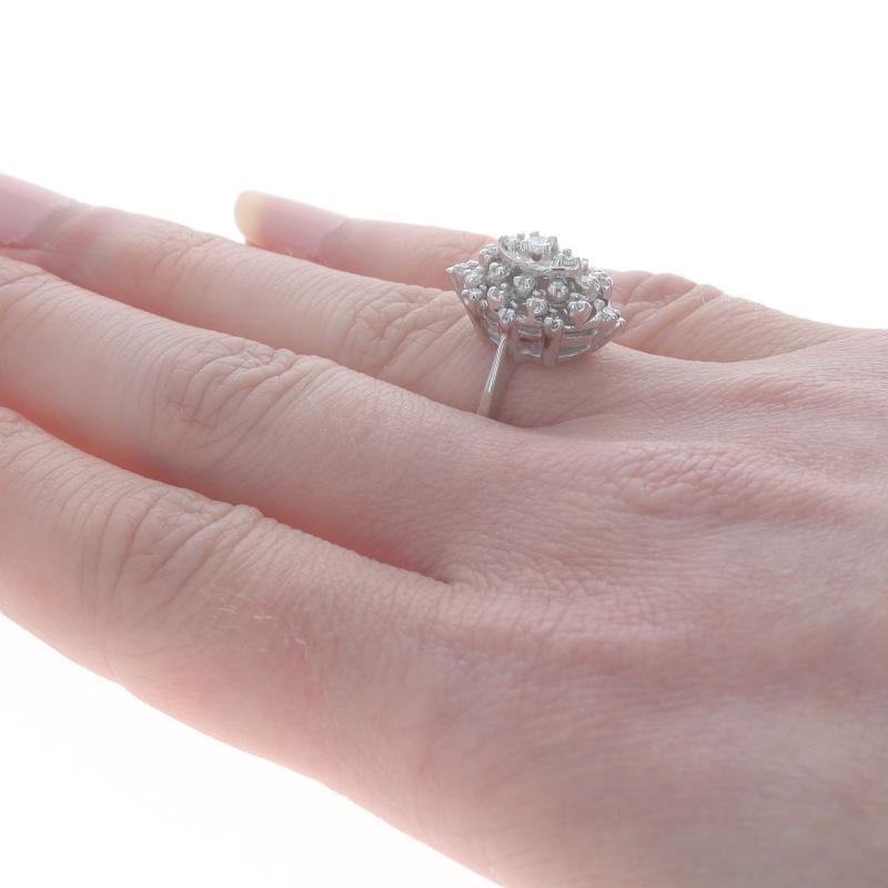 Women's White Gold Diamond Cluster Cocktail Ring - 14k Round Brilliant & Single .33ctw For Sale