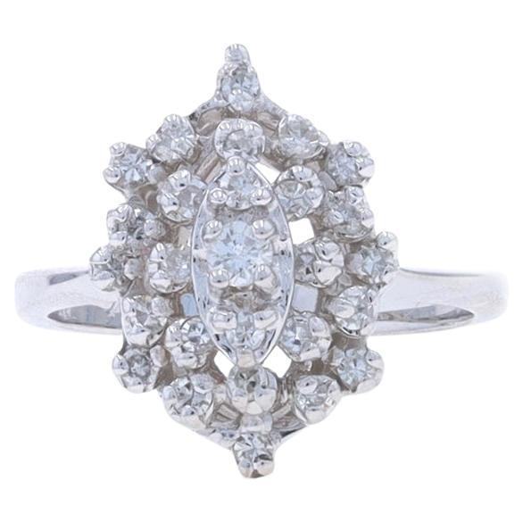 White Gold Diamond Cluster Cocktail Ring - 14k Round Brilliant & Single .33ctw For Sale