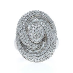 White Gold Diamond Cluster Cocktail Ring 14k Single & Baguette 3.00ctw Swirl