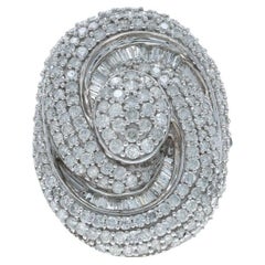 Bague cocktail en or blanc 14k diamant simple et baguette 3.00ctw Swirl