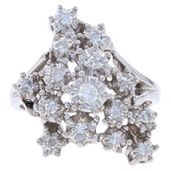 White Gold Diamond Cluster Cocktail Ring - 14k Single Cut .27ctw Celestial Stars