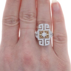 White Gold Diamond Cluster Cocktail Ring - 18k Round .84ctw Geometric Milgrain