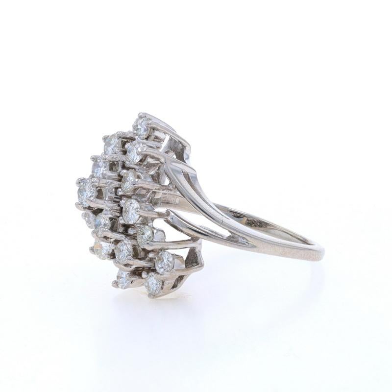 Round Cut White Gold Diamond Cluster Cocktail Waterfall Bypass Ring - 14k Round 1.00ctw For Sale