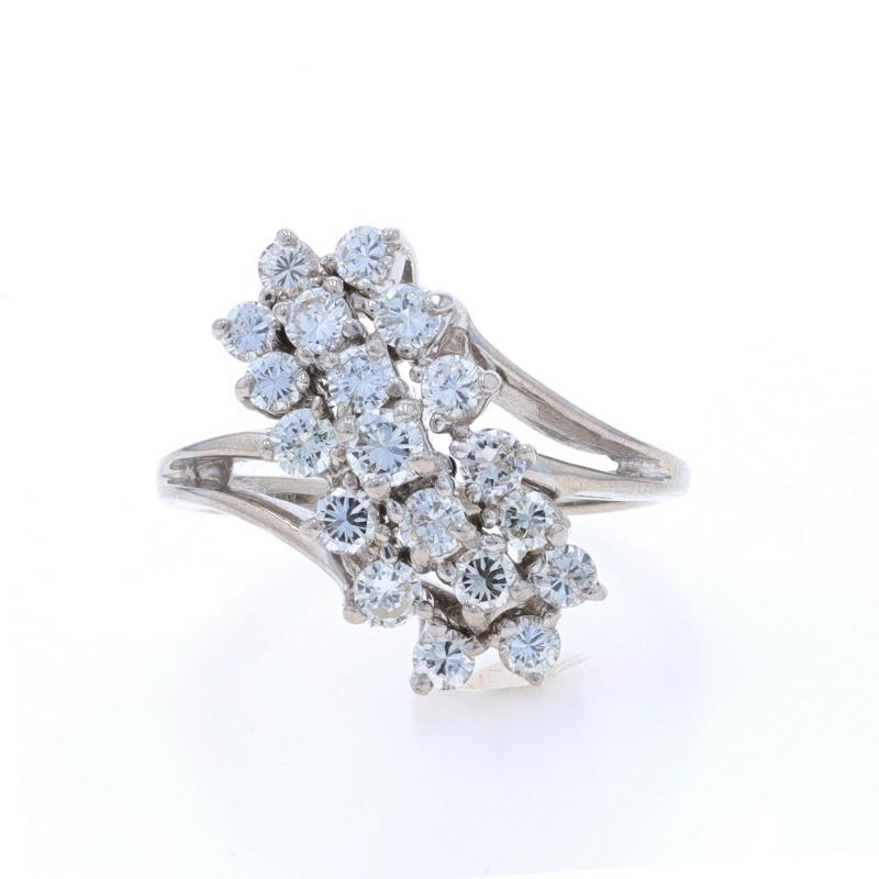 White Gold Diamond Cluster Cocktail Waterfall Bypass Ring - 14k Round 1.00ctw For Sale