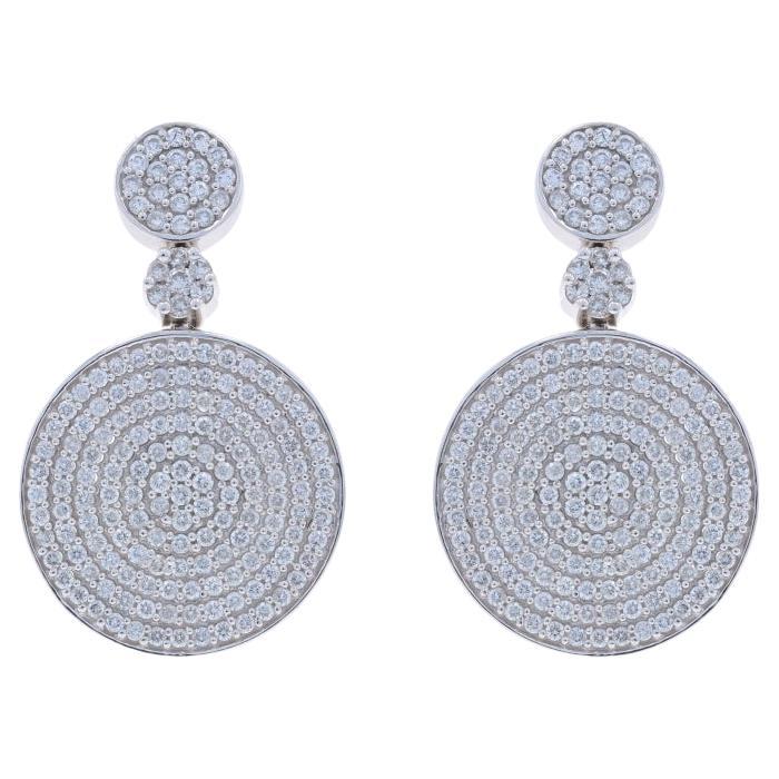White Gold Diamond Cluster Dangle Circle Earrings 14k Rd 2.00ctw Pierce Screw-On