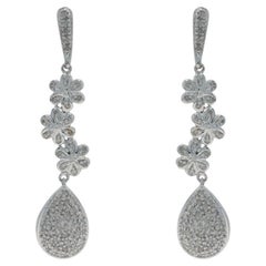 Boucles d'oreilles pendantes en or blanc 14k Diamond Cluster Single Cut .25ctw Flowers Pierced