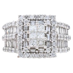 Weißgold Diamant-Cluster-Cocktailring mit doppeltem Halo-Cocktailring - 14k Prinzessin 3,00ctw Gr. 6