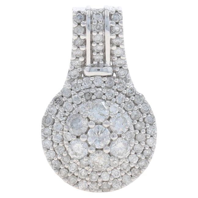 Colgante de oro blanco con doble halo de diamantes - 10k redondo .50ctw Floral