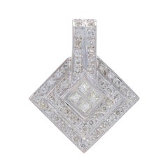 White Gold Diamond Cluster Double Halo Pendant - 14k Princess & Round 1/2ctw