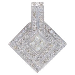 White Gold Diamond Cluster Double Halo Pendant - 14k Princess & Round 1/2ctw