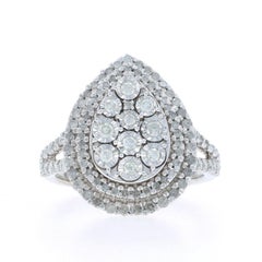 White Gold Diamond Cluster Double Halo Ring 10k Round Brilliant 1.00ctw Teardrop