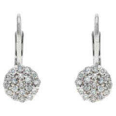 White Gold Diamond Cluster Drop Earrings 14k Single .33ctw Pierced