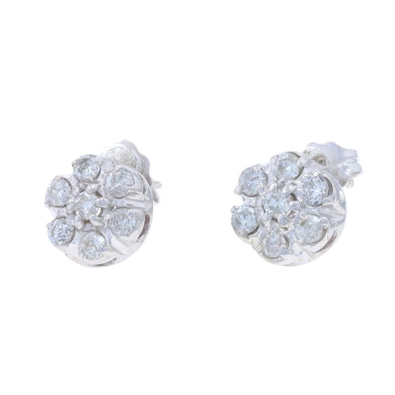 Weißgold Diamant-Cluster-Ohrringe 14k Runde Brillant .20ctw Halo durchbohrt (Rundschliff) im Angebot
