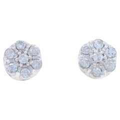 Weißgold Diamant-Cluster-Ohrringe 14k Runde Brillant .20ctw Halo durchbohrt
