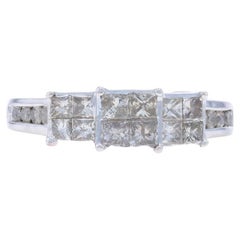 White Gold Diamond Cluster Engagement Ring 10k Princess 1.00ctw Three-Stone Insp
