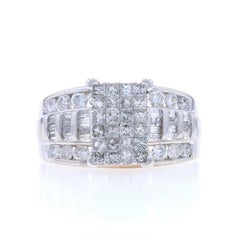 White Gold Diamond Cluster Engagement Ring 10k Princess, Baguette, & Rnd 2.00ctw