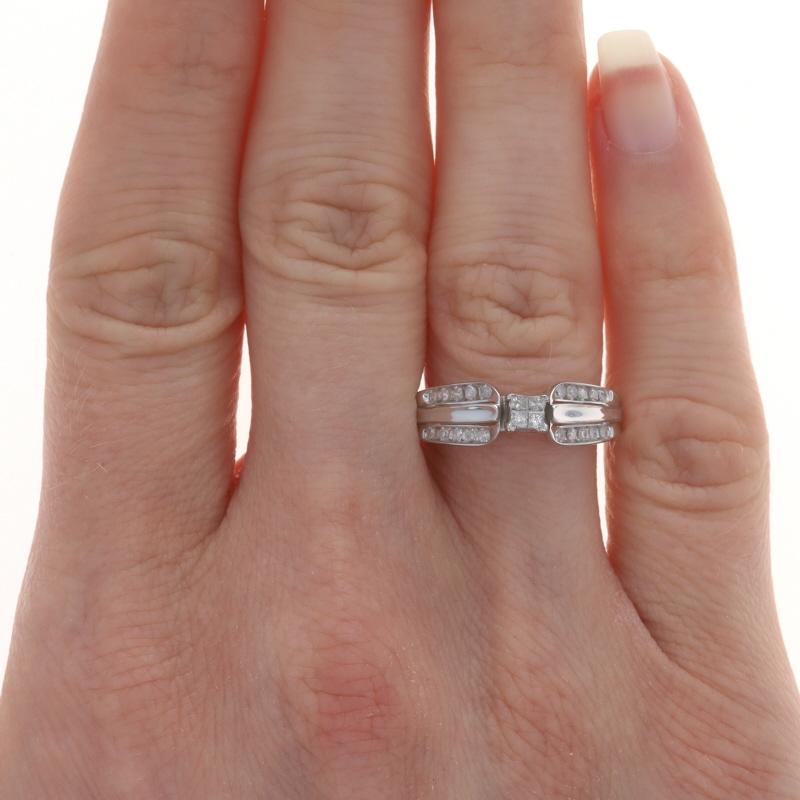 Princess Cut White Gold Diamond Cluster Engagement Ring - 10k Princess & Single .20ctw