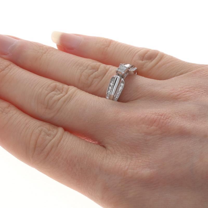 Women's White Gold Diamond Cluster Engagement Ring - 10k Princess & Single .20ctw