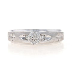 White Gold Diamond Cluster Engagement Ring - 10k Round .14ctw Faith Cross