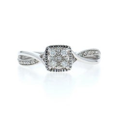White Gold Diamond Cluster Engagement Ring - 10k Round .20ctw Milgrain
