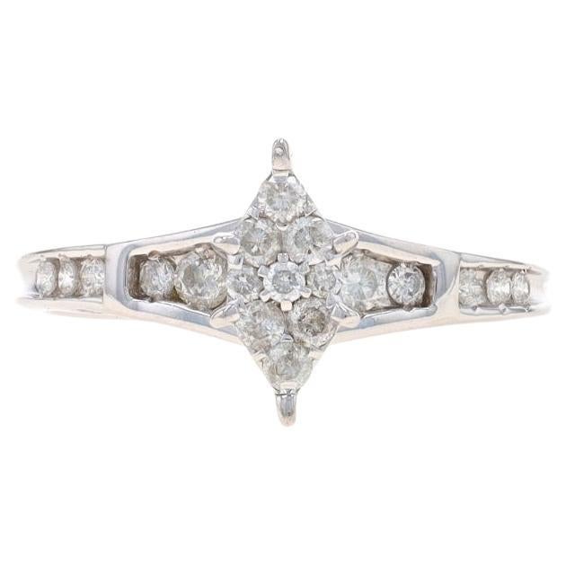White Gold Diamond Cluster Engagement Ring - 10k Round .25ctw Marquise-Inspired For Sale