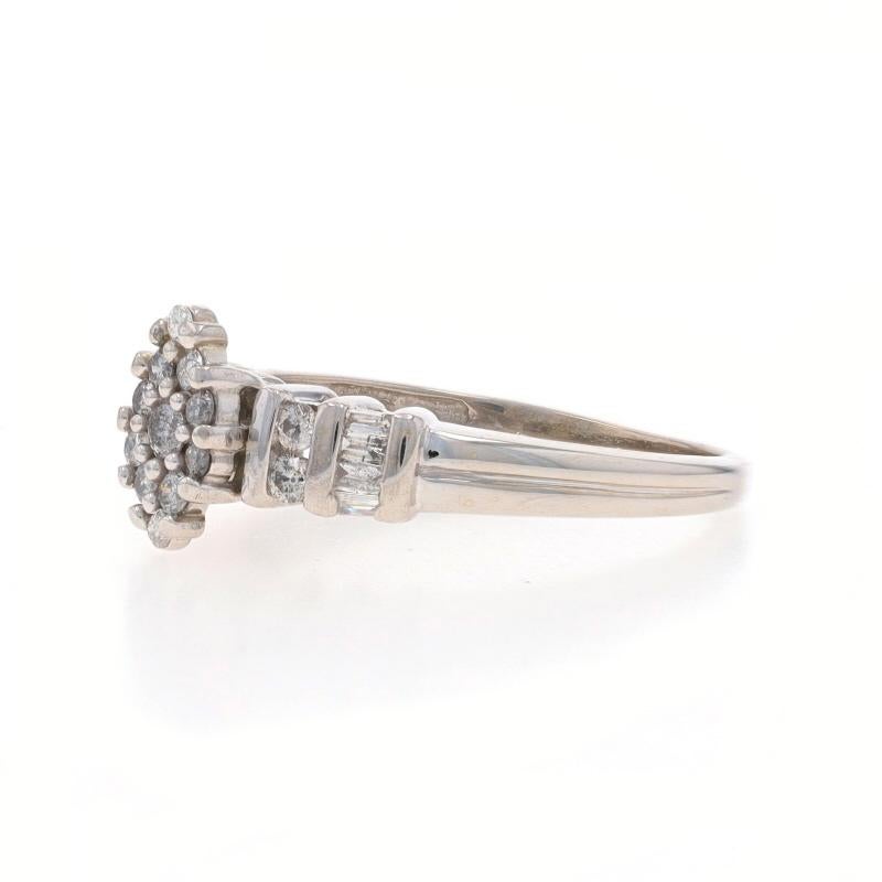 Baguette Cut White Gold Diamond Cluster Engagement Ring - 10k Round & Baguette .50ctw For Sale