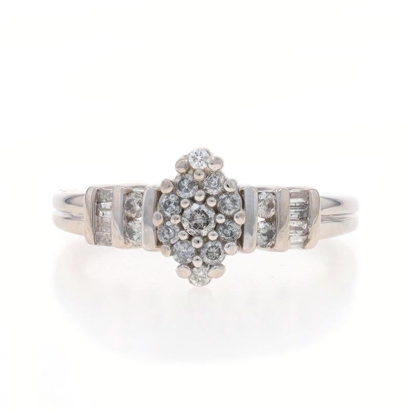 White Gold Diamond Cluster Engagement Ring - 10k Round & Baguette .50ctw