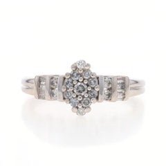 White Gold Diamond Cluster Engagement Ring - 10k Round & Baguette .50ctw