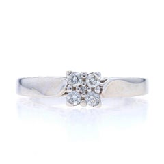 White Gold Diamond Cluster Engagement Ring - 10k Round Brilliant .20ctw