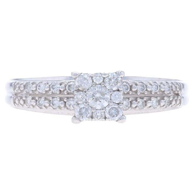 White Gold Diamond Cluster Engagement Ring - 10k Round Brilliant .40ctw