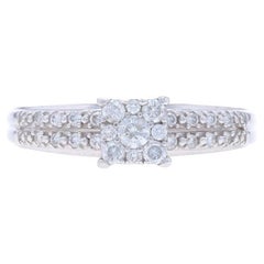 White Gold Diamond Cluster Engagement Ring - 10k Round Brilliant .40ctw
