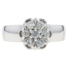 White Gold Diamond Cluster Engagement Ring - 10k Round Brilliant .50ctw
