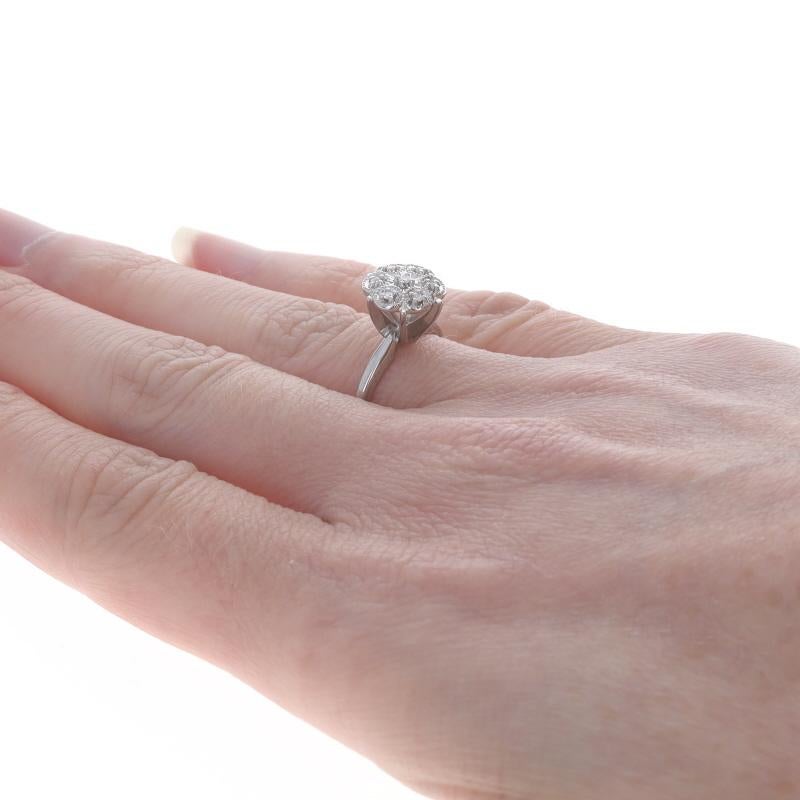 Women's White Gold Diamond Cluster Engagement Ring - 10k Round Floral Scallop For Sale
