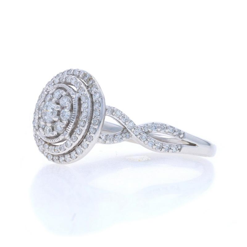 White Gold Diamond Cluster Engagement Ring-10k Round & Single .50ctw Double Halo (Rundschliff) im Angebot
