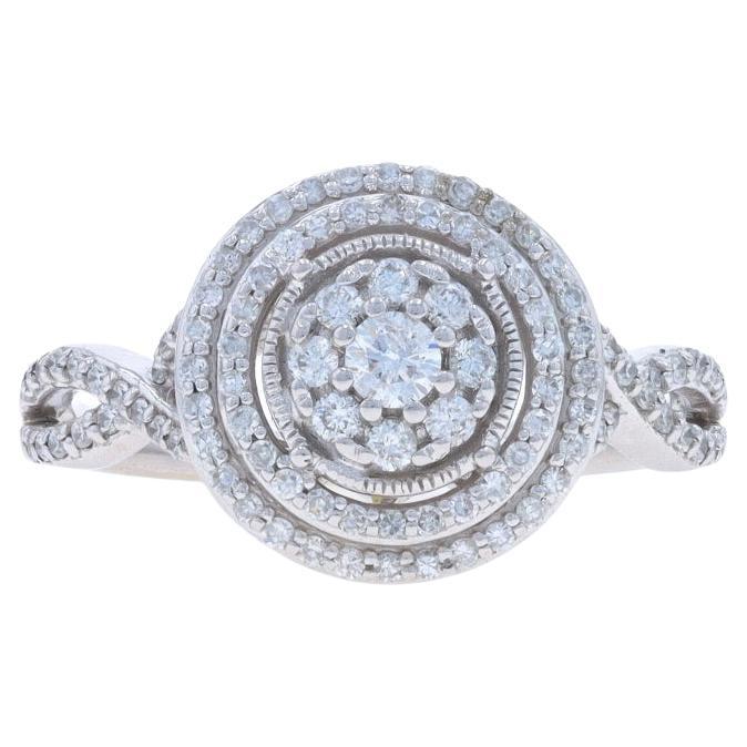 White Gold Diamond Cluster Engagement Ring-10k Round & Single .50ctw Double Halo