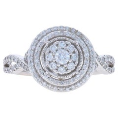 White Gold Diamond Cluster Engagement Ring-10k Round & Single .50ctw Double Halo