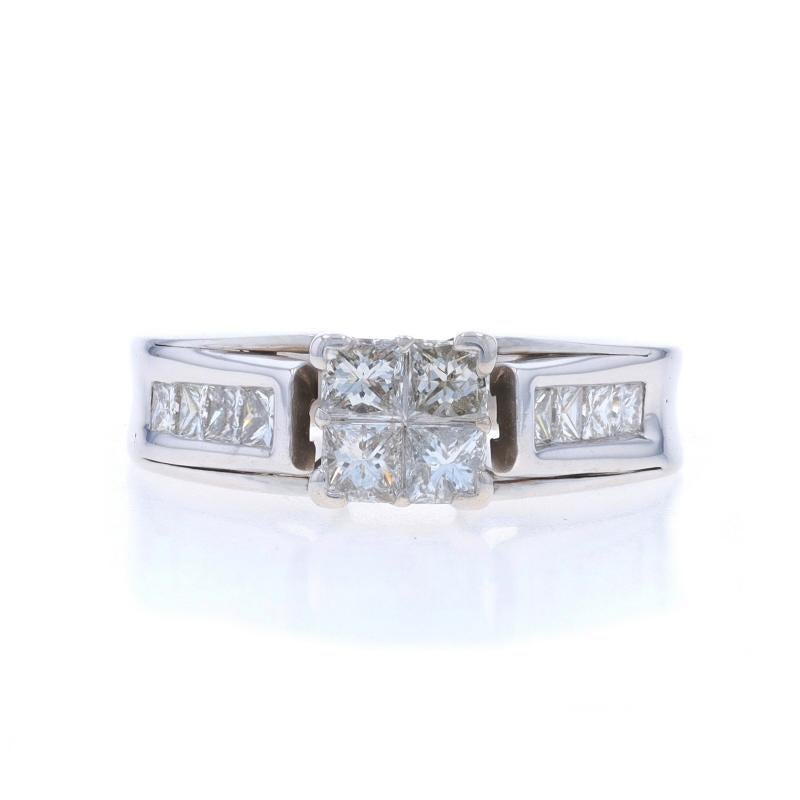 White Gold Diamond Cluster Engagement Ring - 14k Princess 1.00ctw