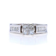 White Gold Diamond Cluster Engagement Ring - 14k Princess 1.00ctw