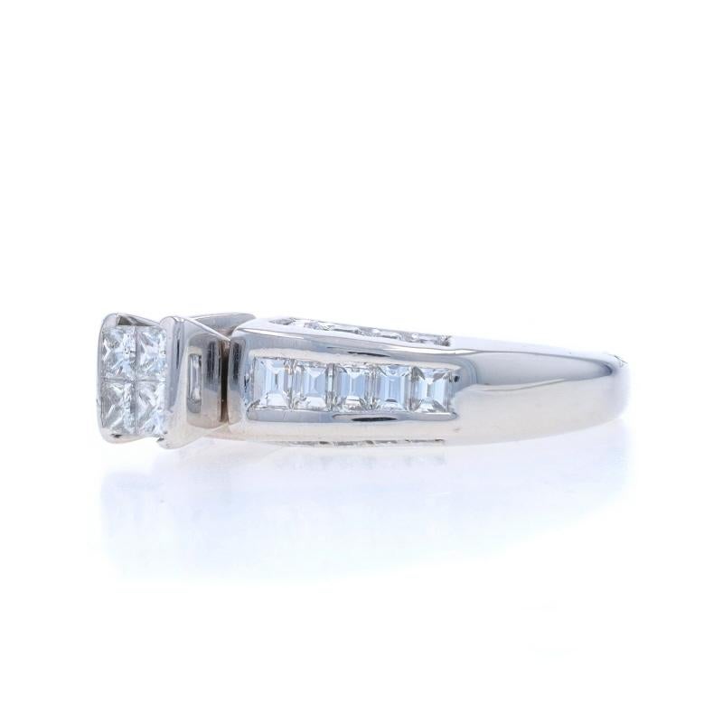 Taglio princess Anello di fidanzamento a grappolo in oro bianco - 14k Princess Baguette Rnd 1.00ctw in vendita