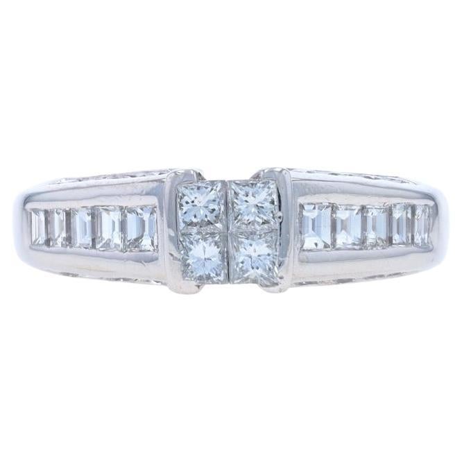 Verlobungsring aus Weißgold mit Diamant-Cluster - 14k Prinzessin Baguette Rnd 1,00 Karat